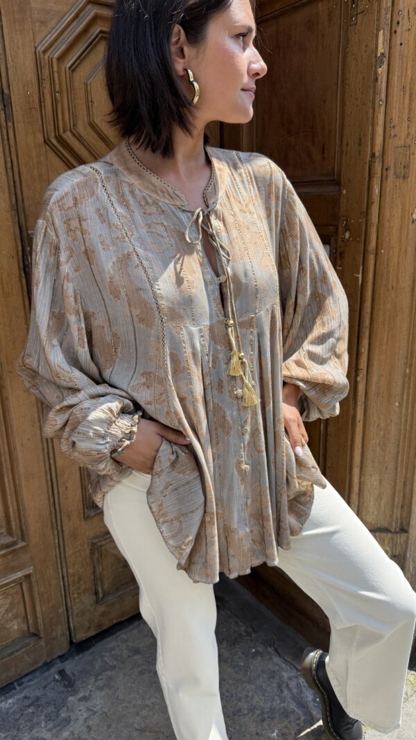 Blouse imprimée fils or